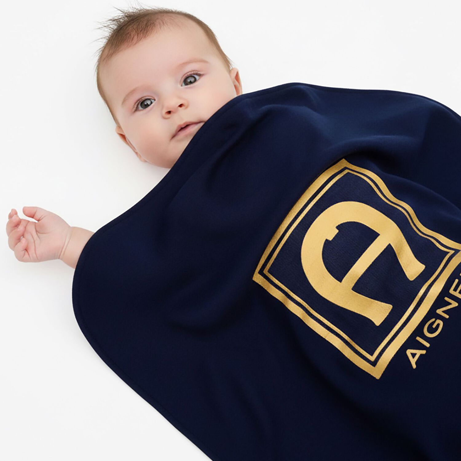 Baby Boys Navy Blue & Gold Logo Blanket, 3, hi-res
