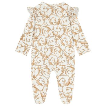 Baby Girls White & Gold Babygrow