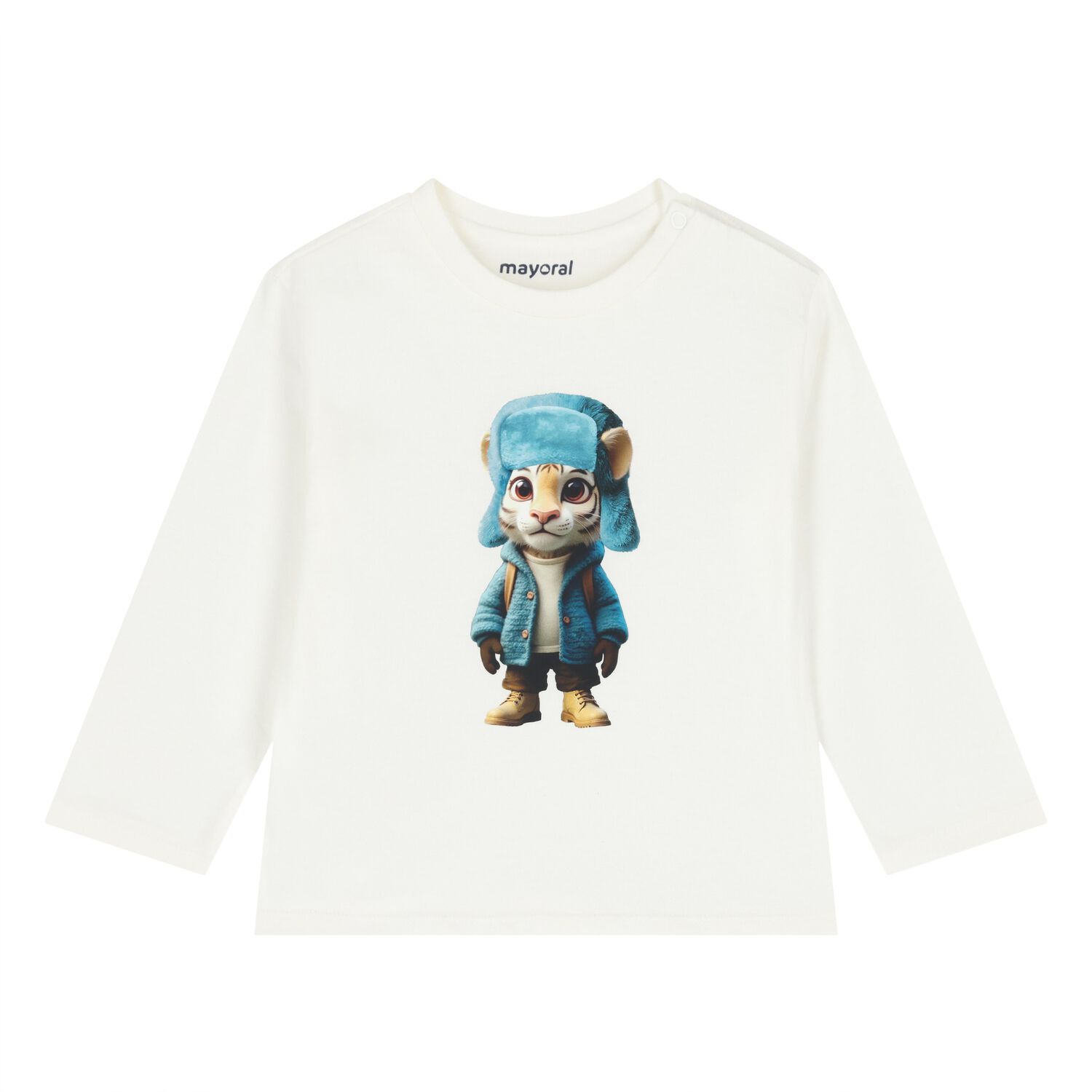 Younger Boys White Tiger Long Sleeve Top, 2, hi-res