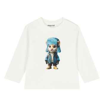 Younger Boys White Tiger Long Sleeve Top