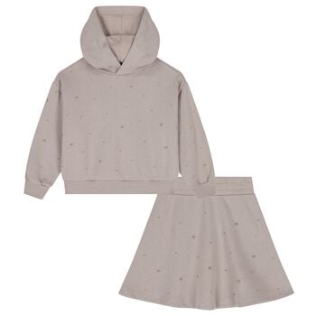 Girls Beige Embellished Skirt Set