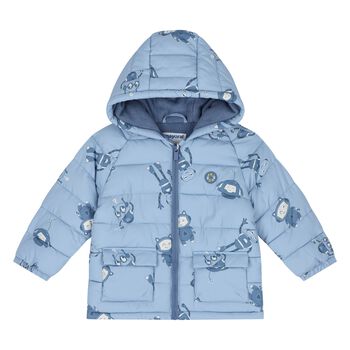 Younger Boys Blue Robot Puffer Jacket