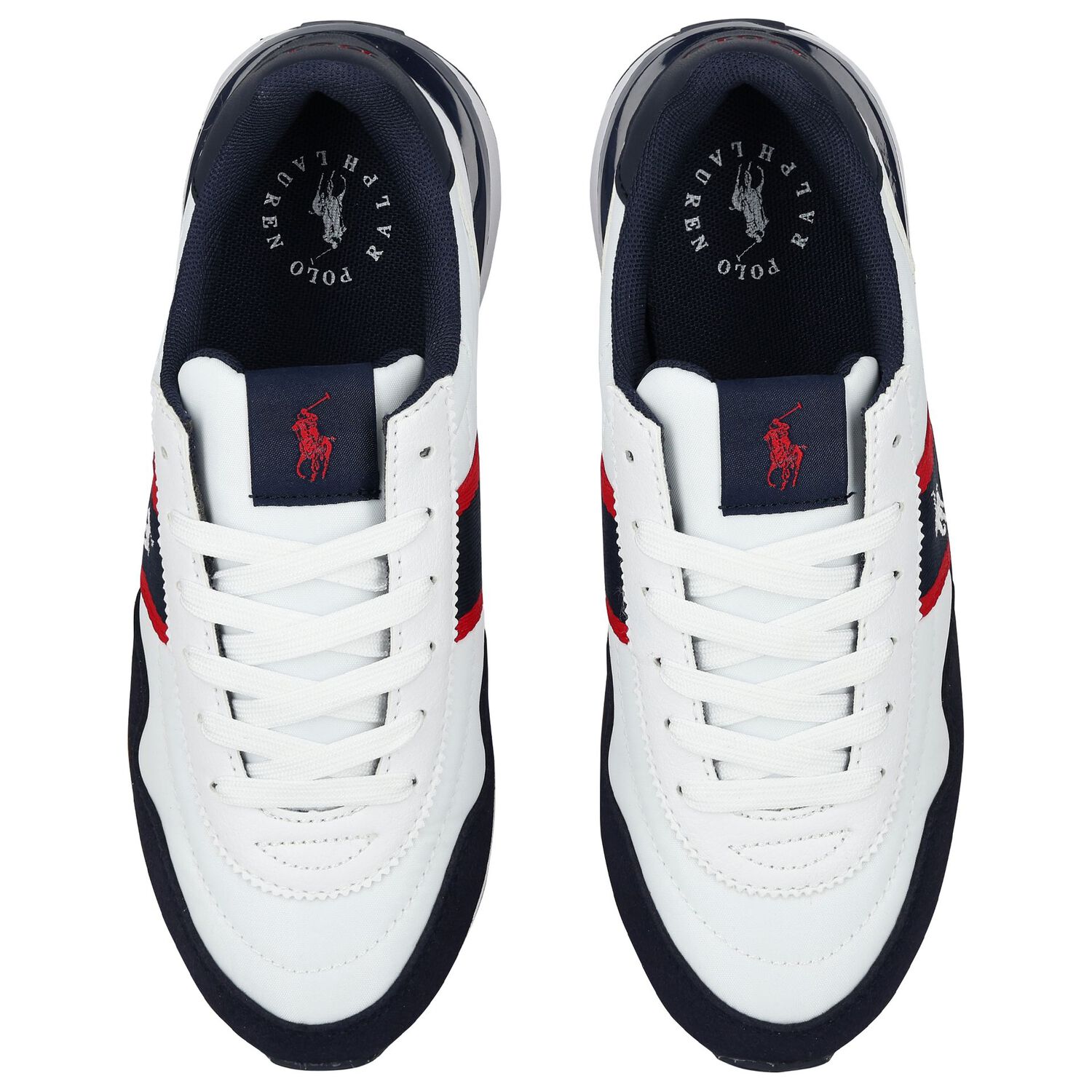 Boys White & Navy Blue Logo Trainers, 1, hi-res image number null