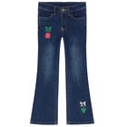 Girls Blue Denim Logo Trousers, 1, hi-res