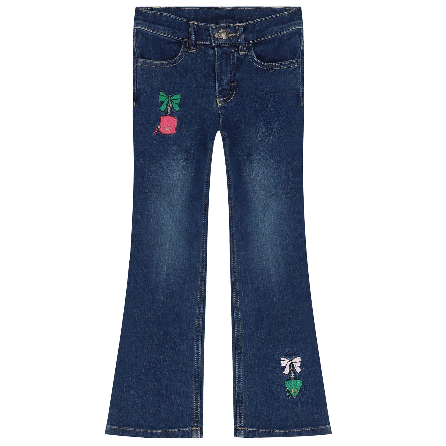 Girls Blue Denim Logo Trousers, 1, hi-res