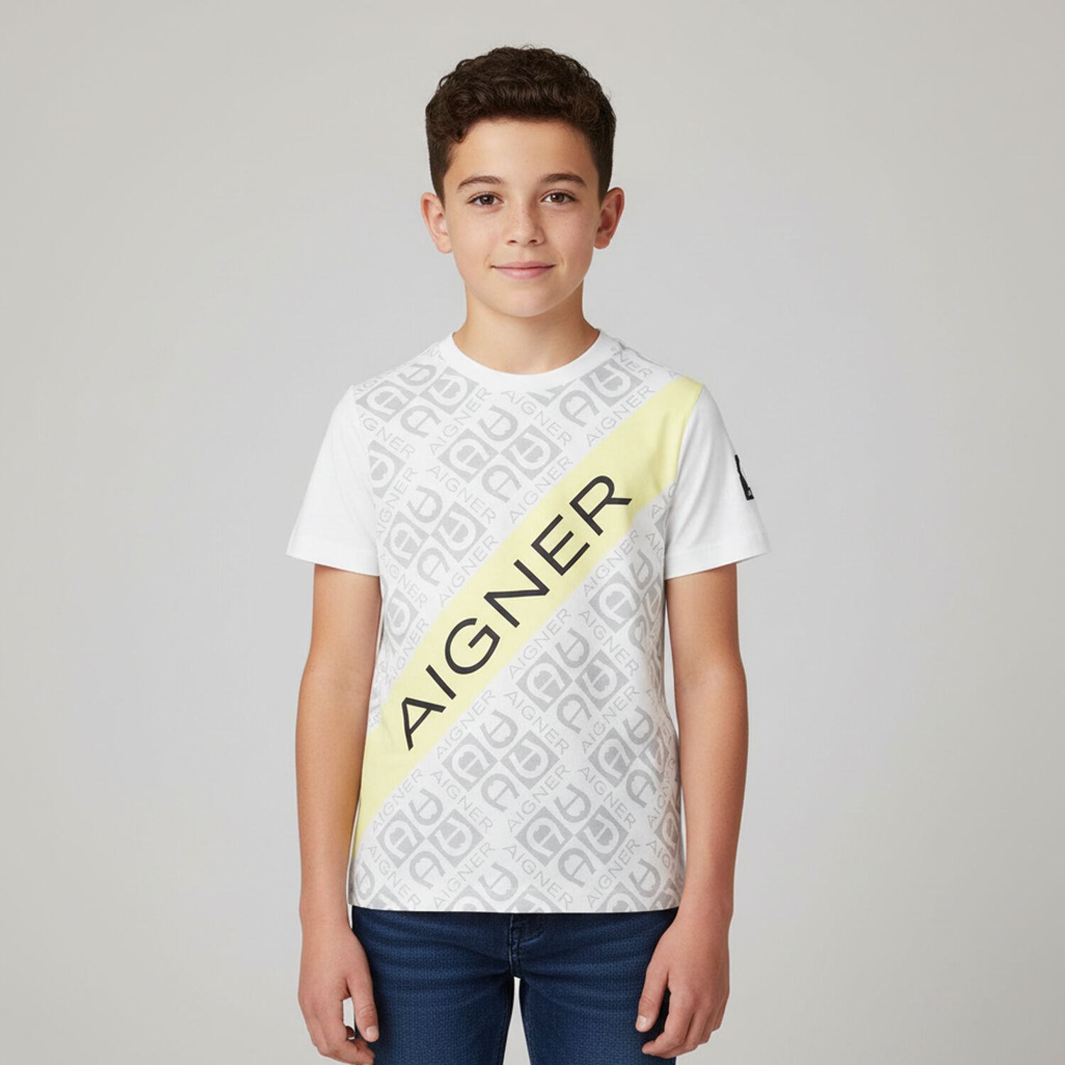 Boys White & Yellow Logo T-Shirt, 1, hi-res