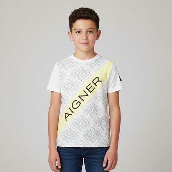 Boys White & Yellow Logo T-Shirt