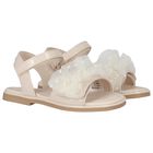 Girls Ivory Tulle Ruffle Sandals, 2, hi-res