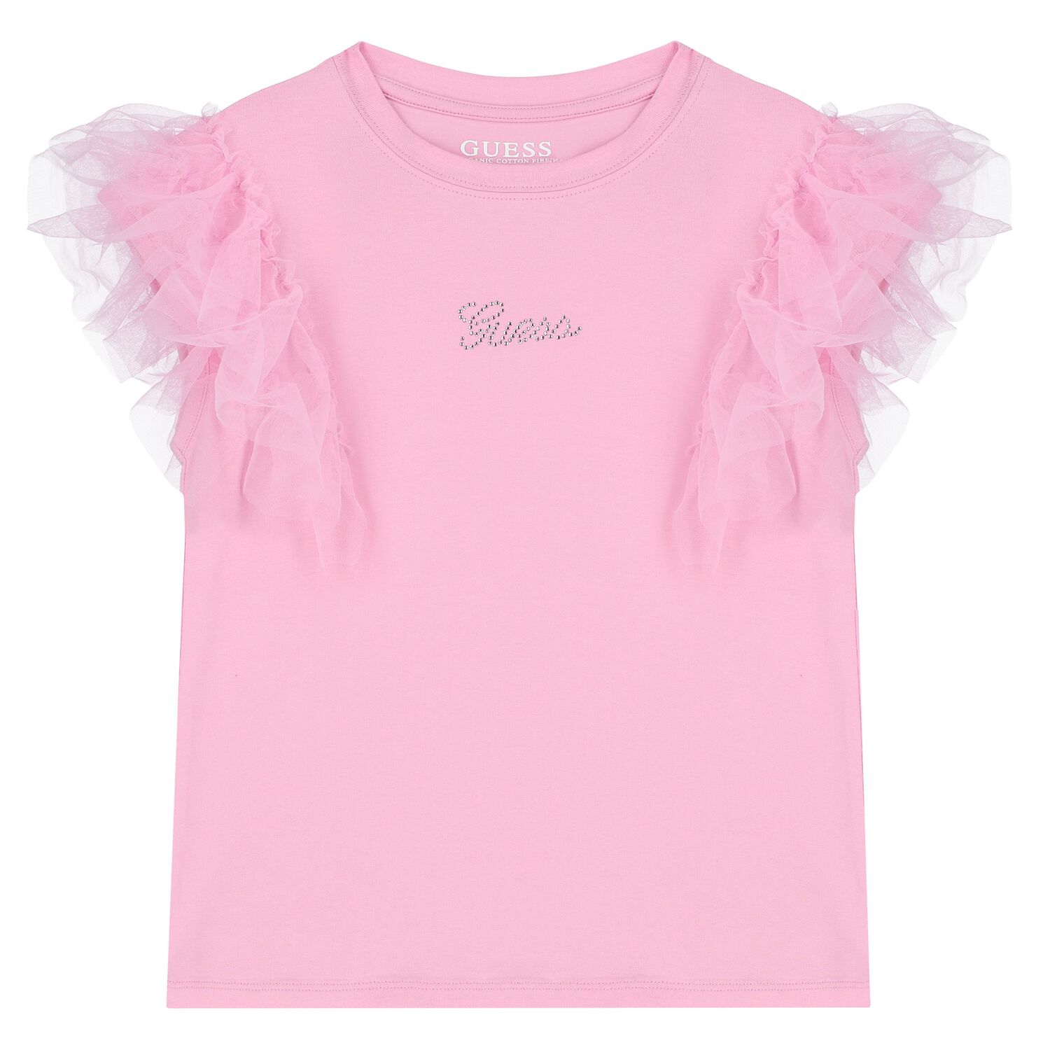 Girls Pink Logo Ruffled T-Shirt, 2, hi-res image number null