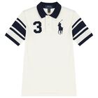 Boys White & Navy Blue Logo Polo Shirt, 1, hi-res