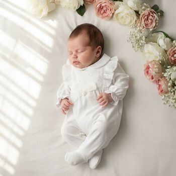 Baby Girls White Ruffled Babygrow