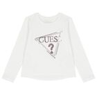 Girls White Logo Long Sleeve Top, 1, hi-res