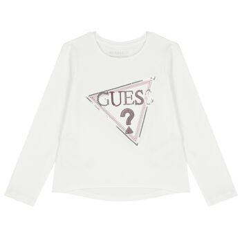 Girls White Logo Long Sleeve Top