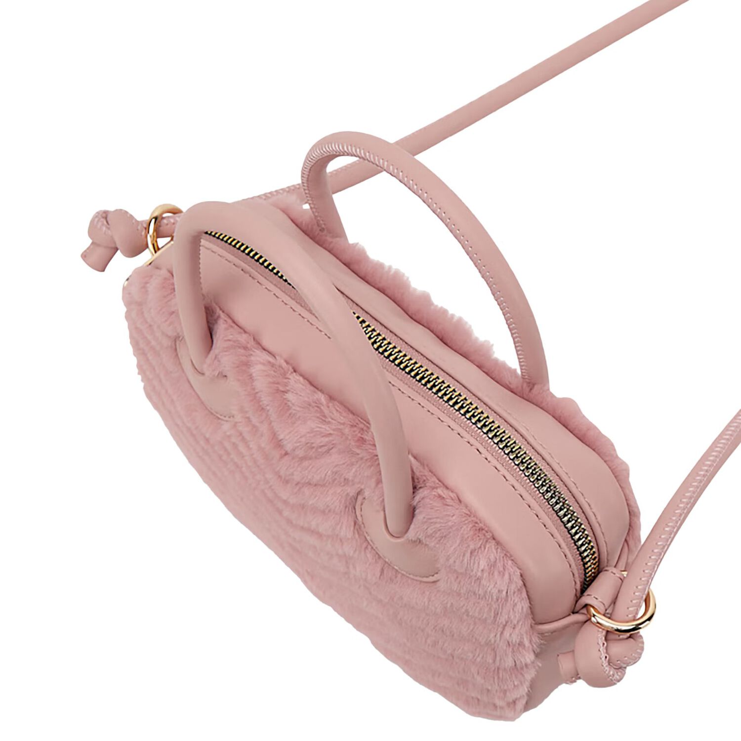 Girls Pink Faux Fur & Leather Handbag, 2, hi-res image number null