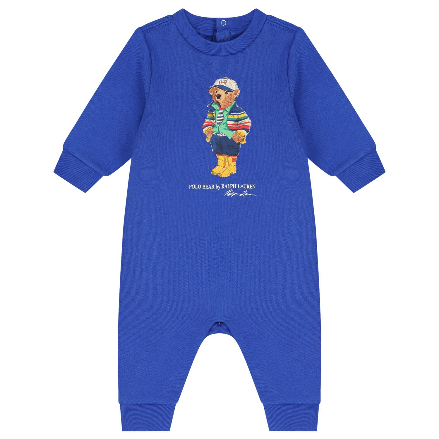 Baby Boys Blue Polo Bear Romper, 1, hi-res