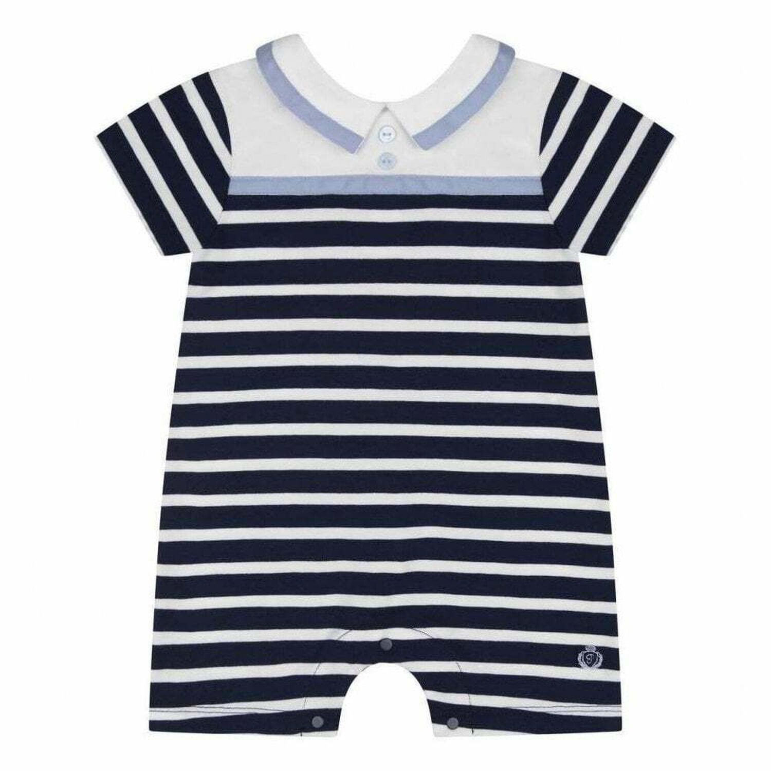 Baby Boys Navy Blue & White Striped Shortie, 1, hi-res