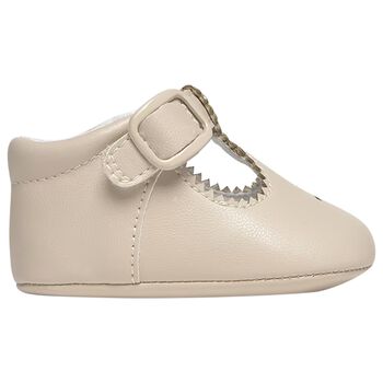 Beige Leather Pre Walker Shoes