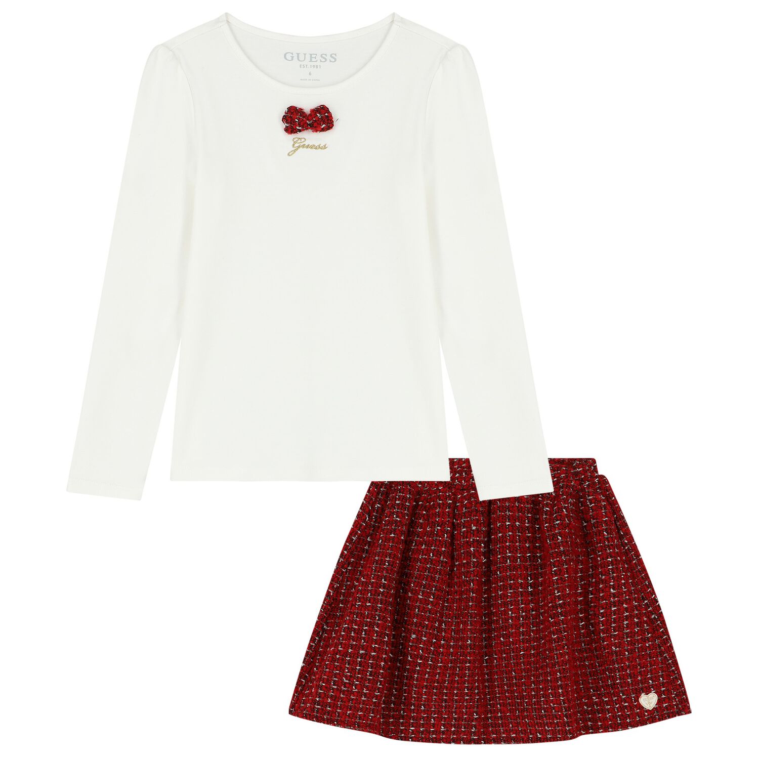Girls White & Red Logo Skirt Set, 1, hi-res
