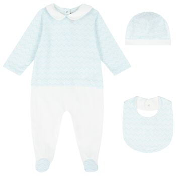 Baby Boys Blue & White Zig Zag Logo Babygrow Gift Set