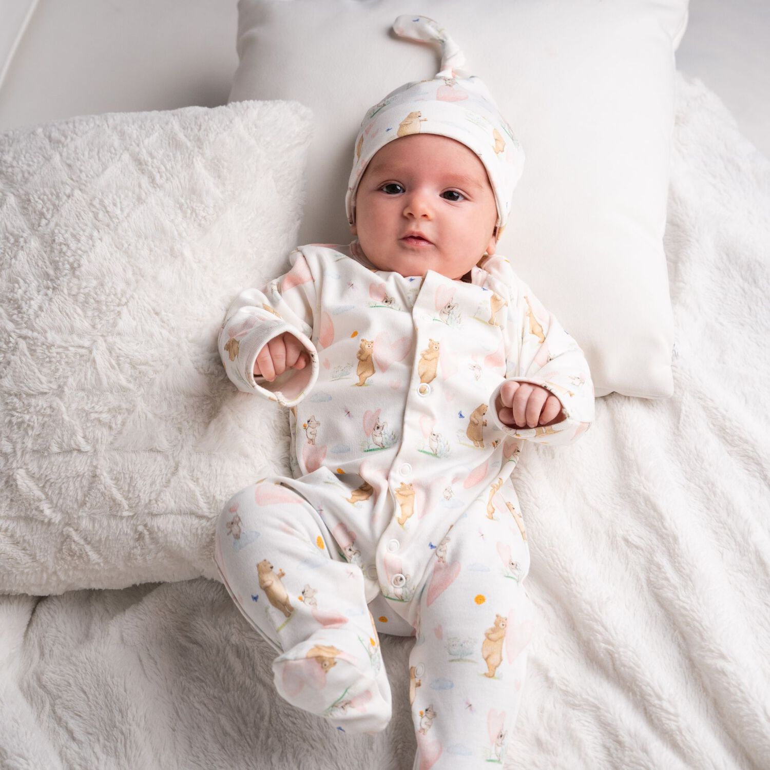 Baby Girls White Hearts Babygrow, 1, hi-res