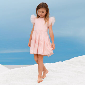 Girls Pink Chiffon Sequin Dress