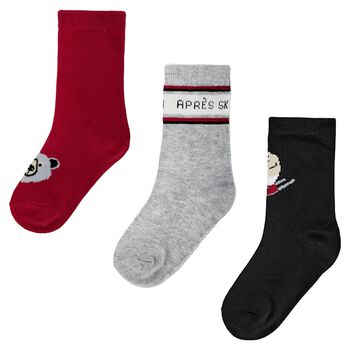 Boys Red, Grey & Black Polar Bear Socks ( 3-Pack ) 