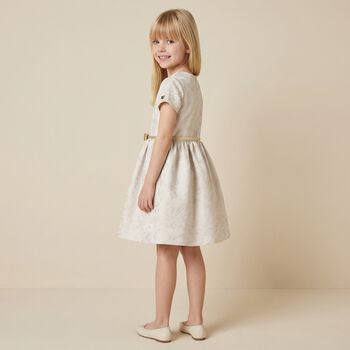 Girls Beige & Gold Floral Dress