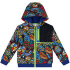 Boys Navy Blue Logo Hooded Zip Up Top, 1, hi-res