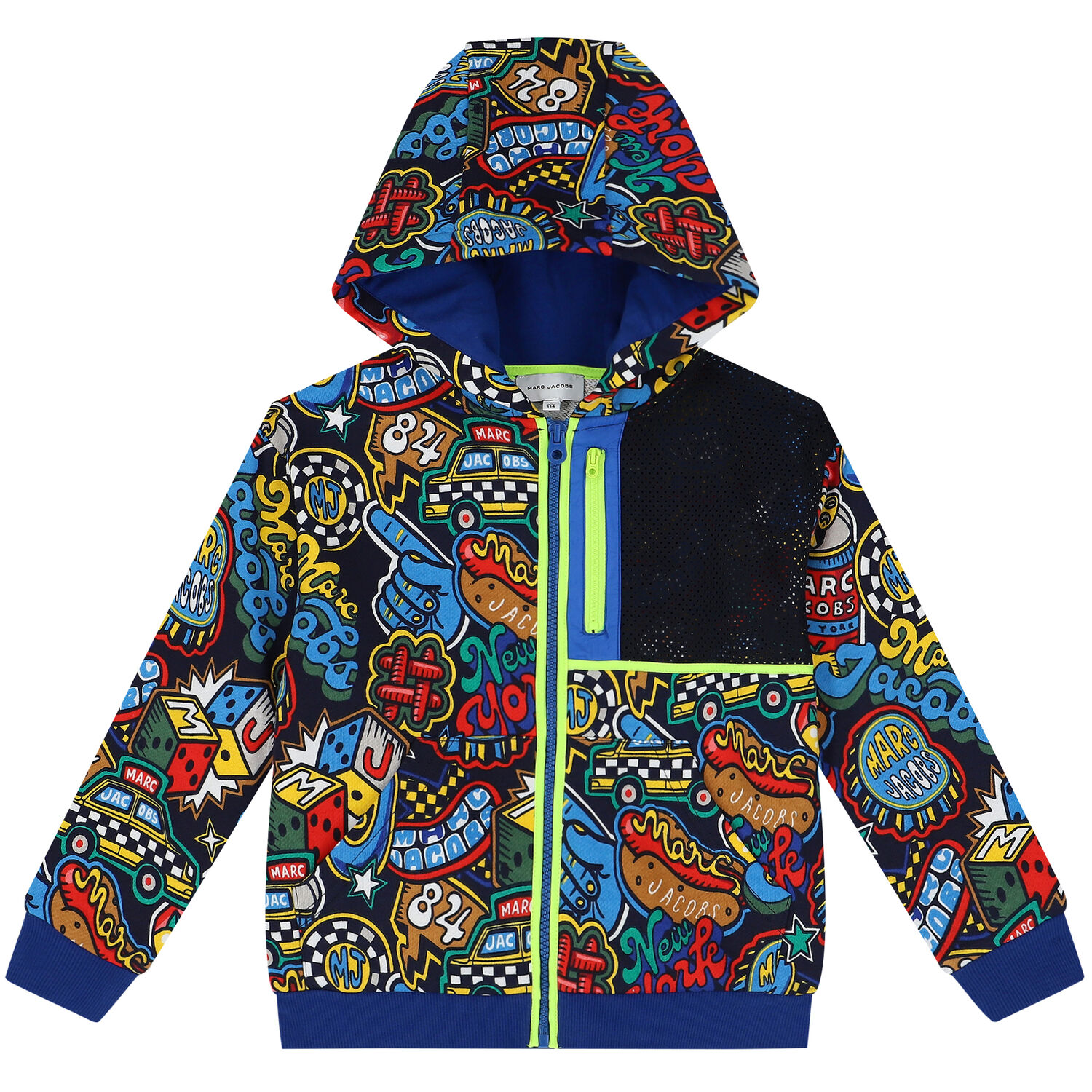 Boys Navy Blue Logo Hooded Zip Up Top, 1, hi-res