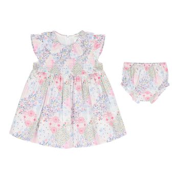 Baby Girls Pink Floral Shirred Dress Set