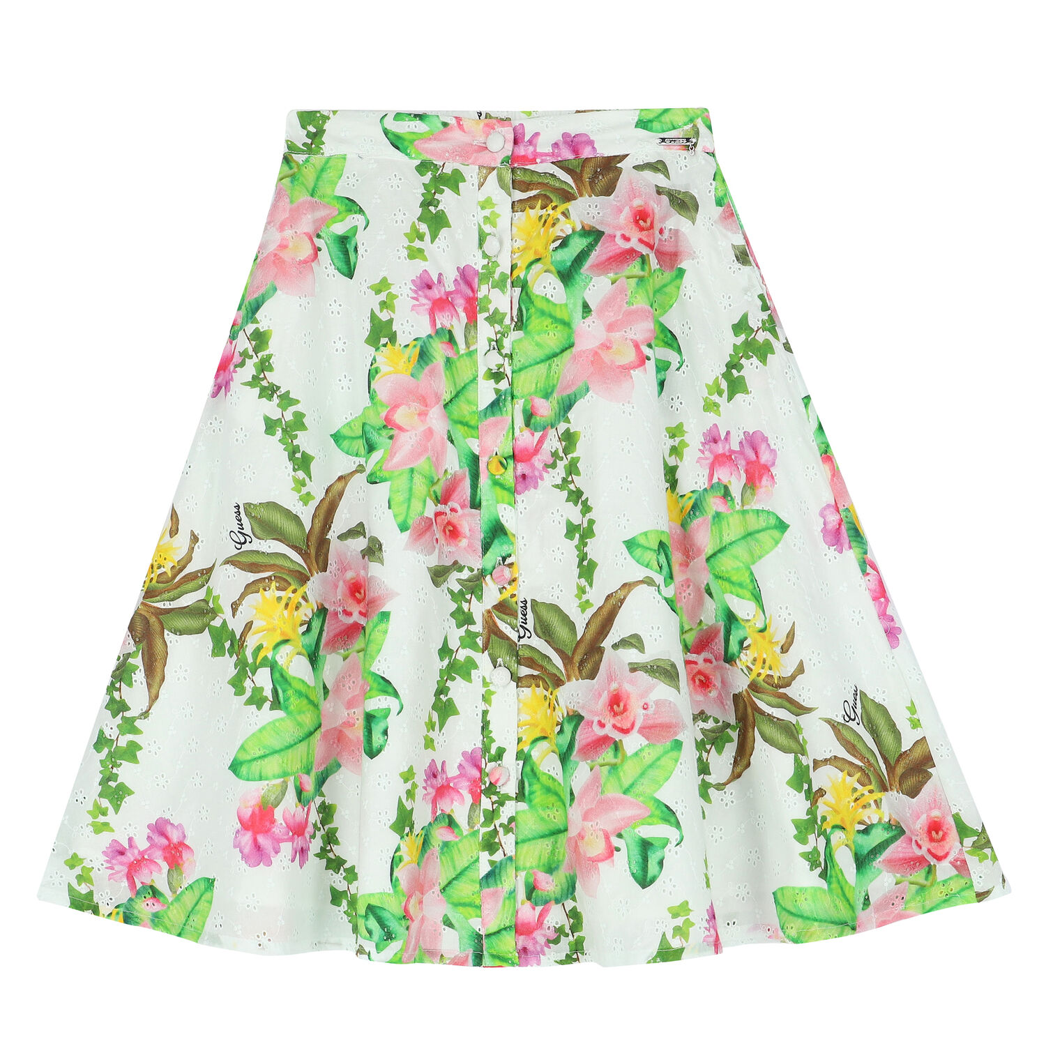 Girls White Broderie Anglaise Floral Skirt, 1, hi-res