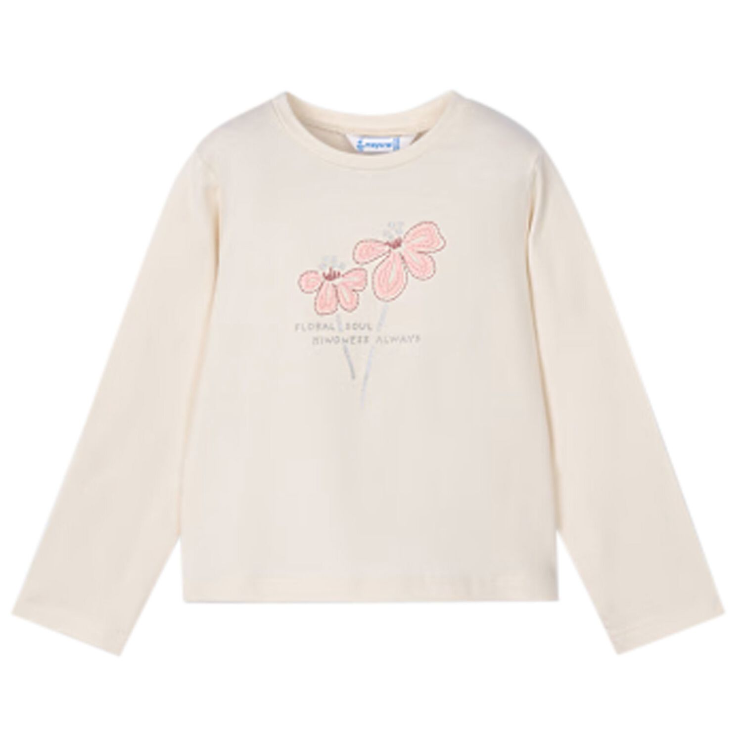 Girls Ivory Flower Long Sleeve Top, 1, hi-res