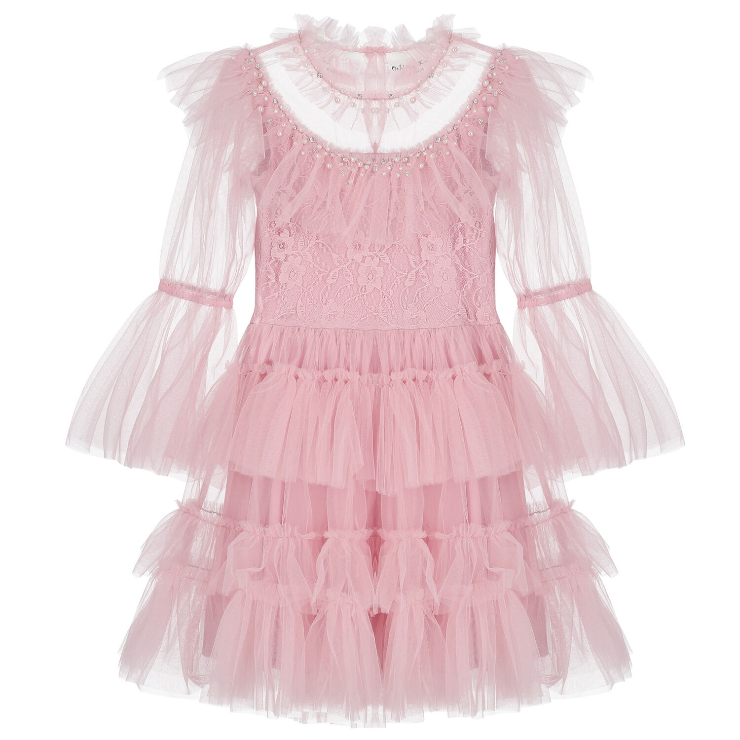 Girls Pink Ruffled Tulle Dress, 1, hi-res