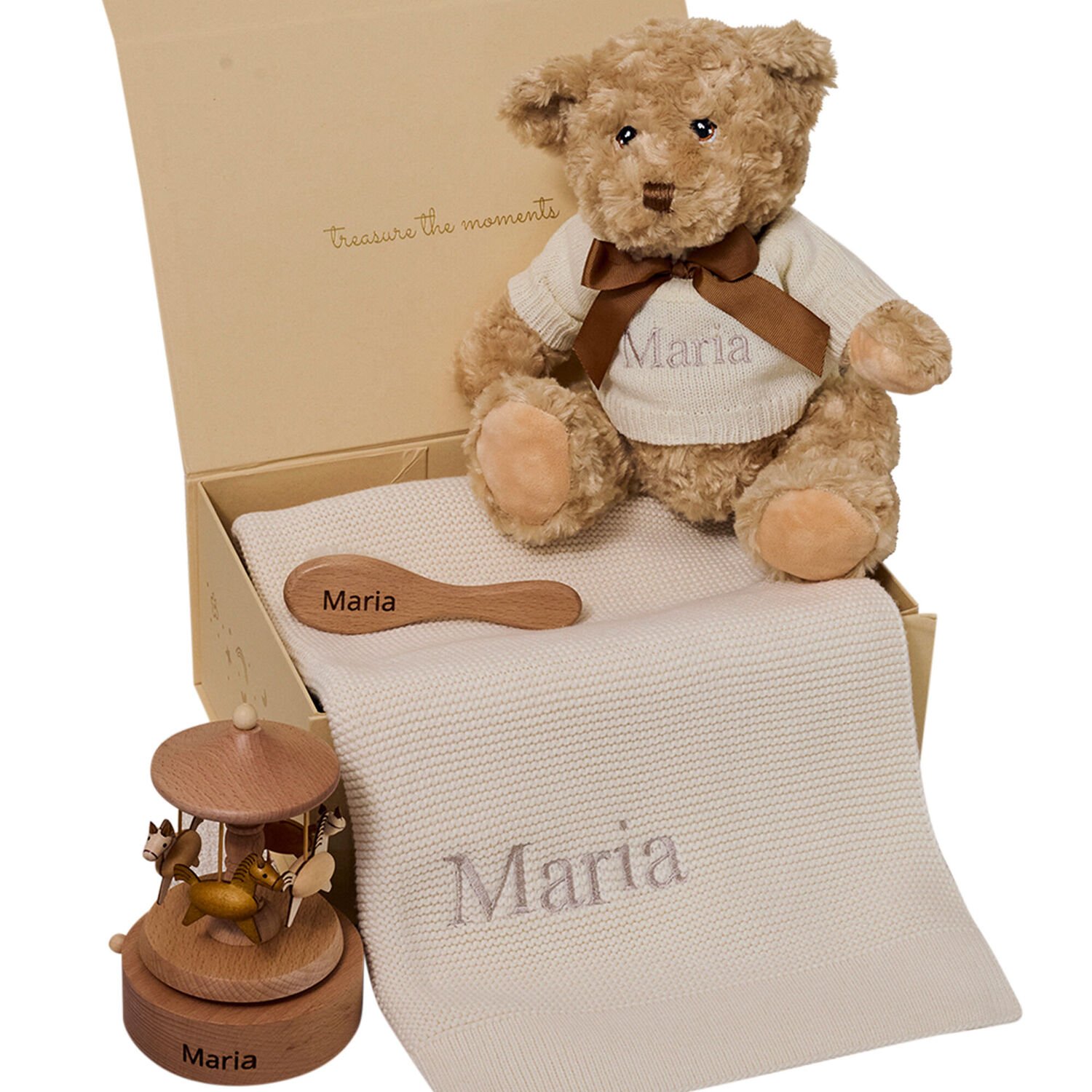 Ivory Musical Carousel Personalised Baby Gift Set, 1, hi-res
