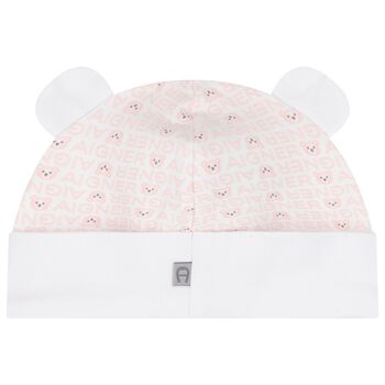 Baby Girls White & Pink Teddy Bear Hat