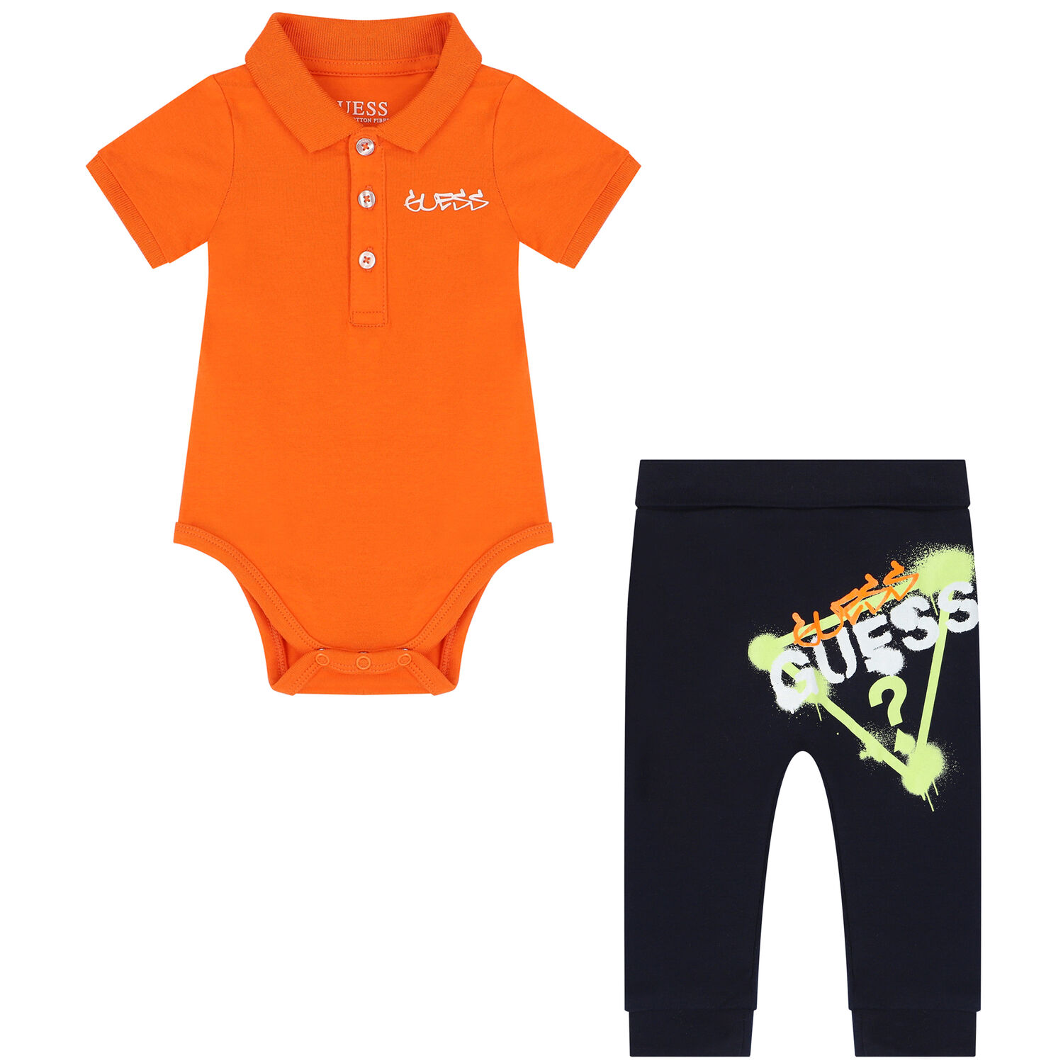 Baby Boys Orange & Navy Blue Bodysuit Set, 1, hi-res