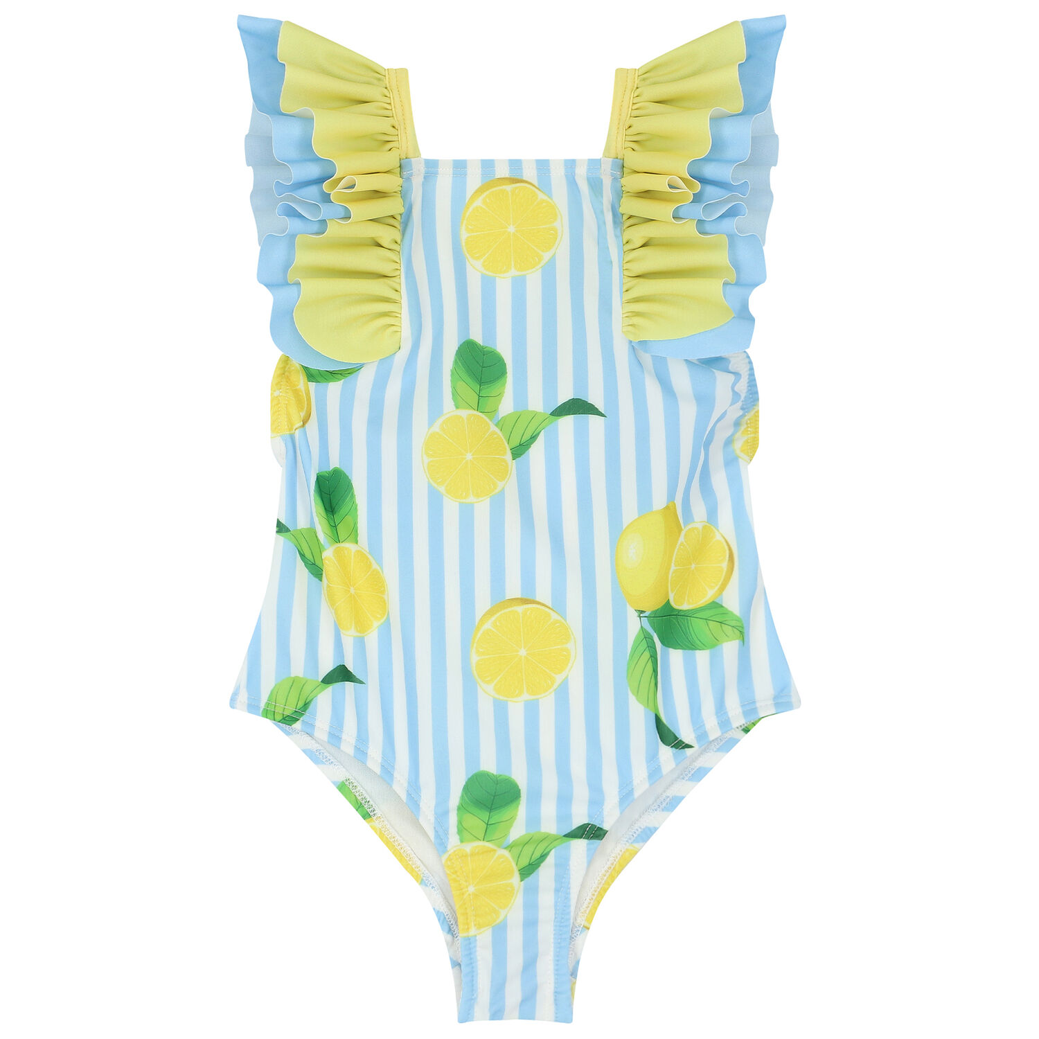 Girls Blue & White Lemon Swimsuit, 2, hi-res
