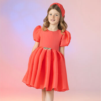 Girls Coral Organza Dress