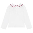 Girls White Bow Long Sleeve Top, 2, hi-res