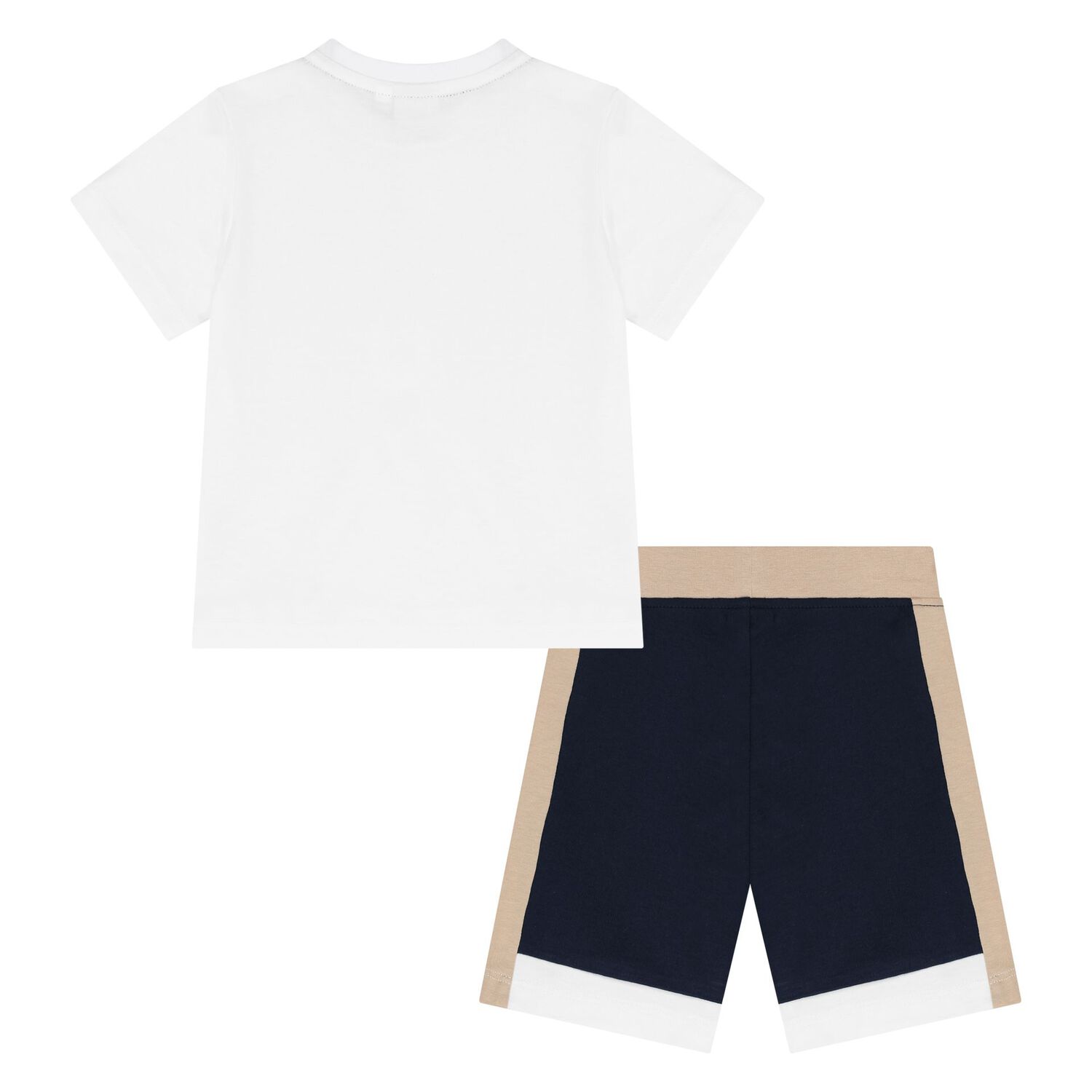 Younger Boys White & Navy Blue Shorts Set, 1, hi-res