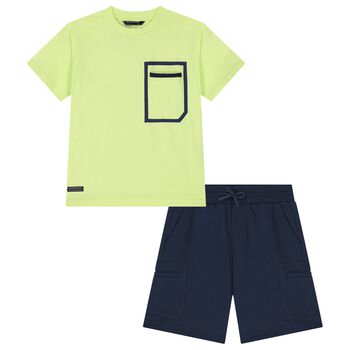 Boys Neon Yellow & Navy Blue Shorts Set
