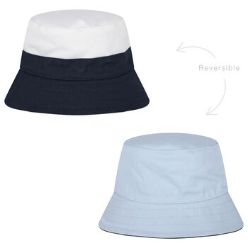 Baby Boys White, Navy Blue & Blue Logo Reversible Hat