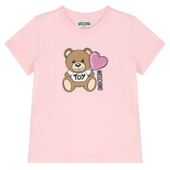 Girls Pink Teddy Bear Logo T-Shirt