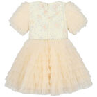 Girls Ivory & White Floral Tulle Dress, 1, hi-res