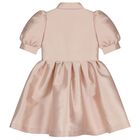 Girls Pink Satin Puff Sleeve Dress, 1, hi-res