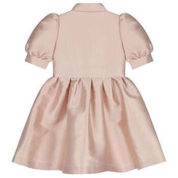 Girls Pink Satin Puff Sleeve Dress