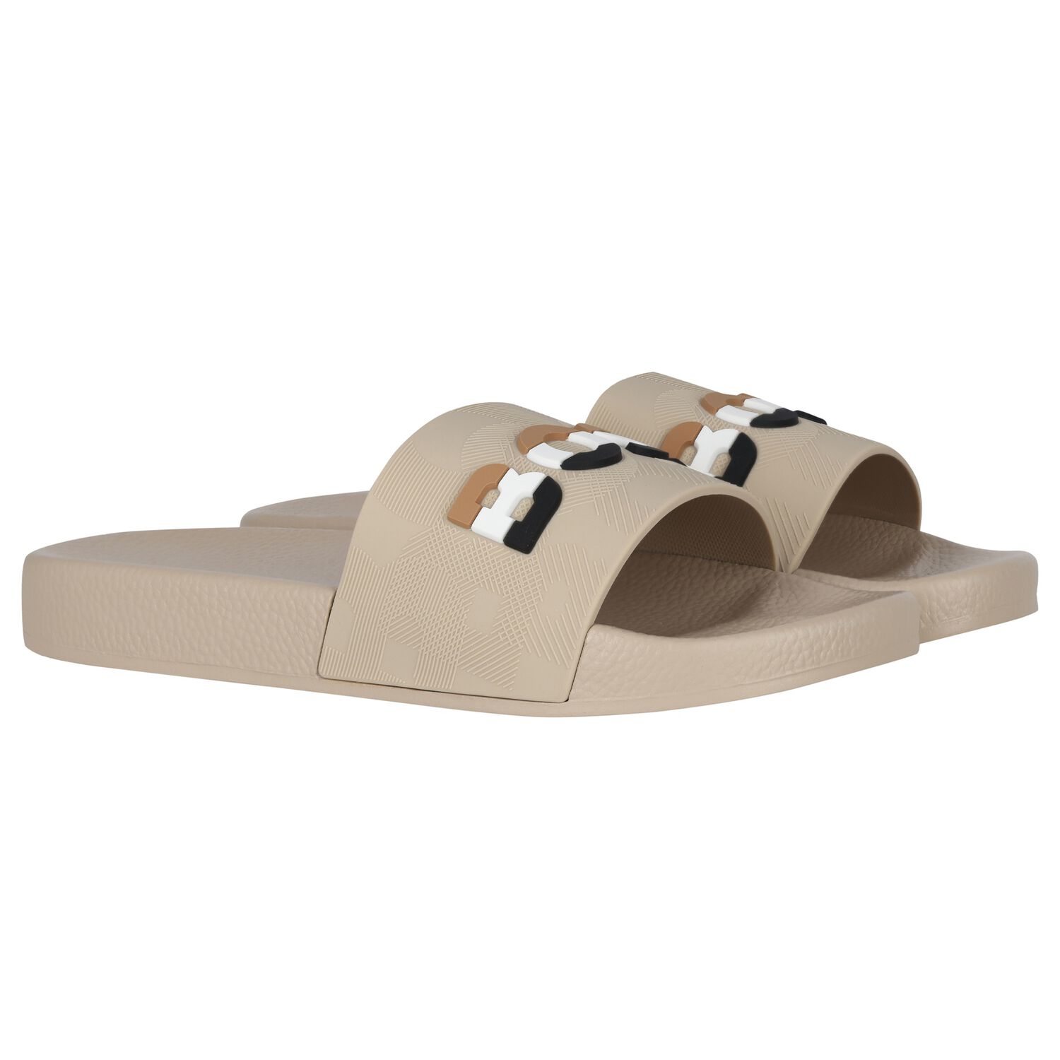 Boys Beige Logo Sliders, 2, hi-res