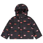 Girls Black Lips & Logo Puffer Jacket , 1, hi-res