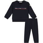 Younger Boys Navy Blue Logo Tracksuit, 1, hi-res