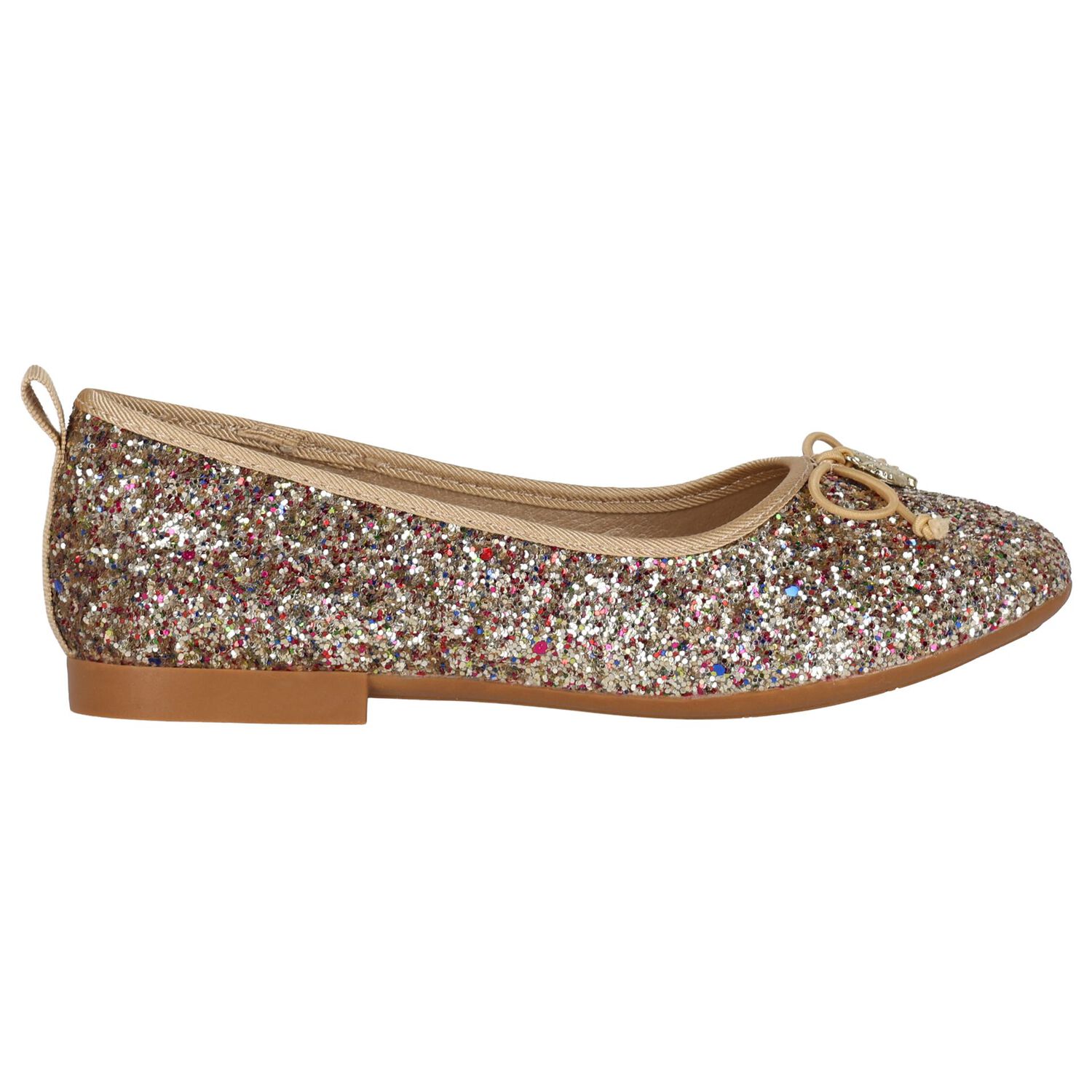 Girls Gold Glitters Ballerina Shoes, 1, hi-res